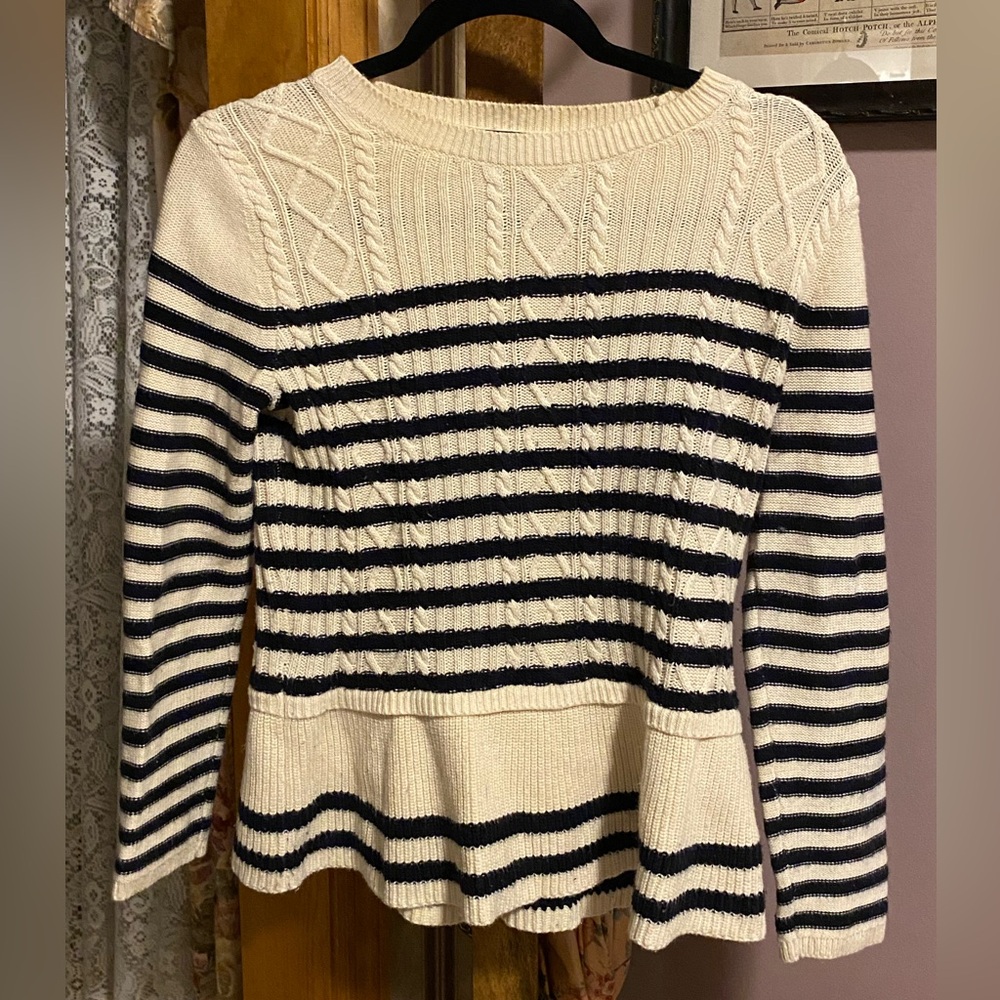 EUC Talbots SP sweater off white and black striped soft with “skirt”bottom
